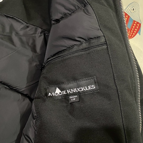 Moose Knuckles Black Down Jacket with Fur Collar and Hood - Picture 6 of 12